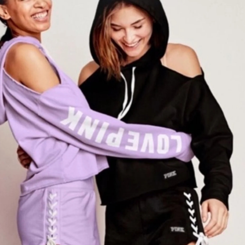 VS PINK Black Cold Shoulder Hoodie